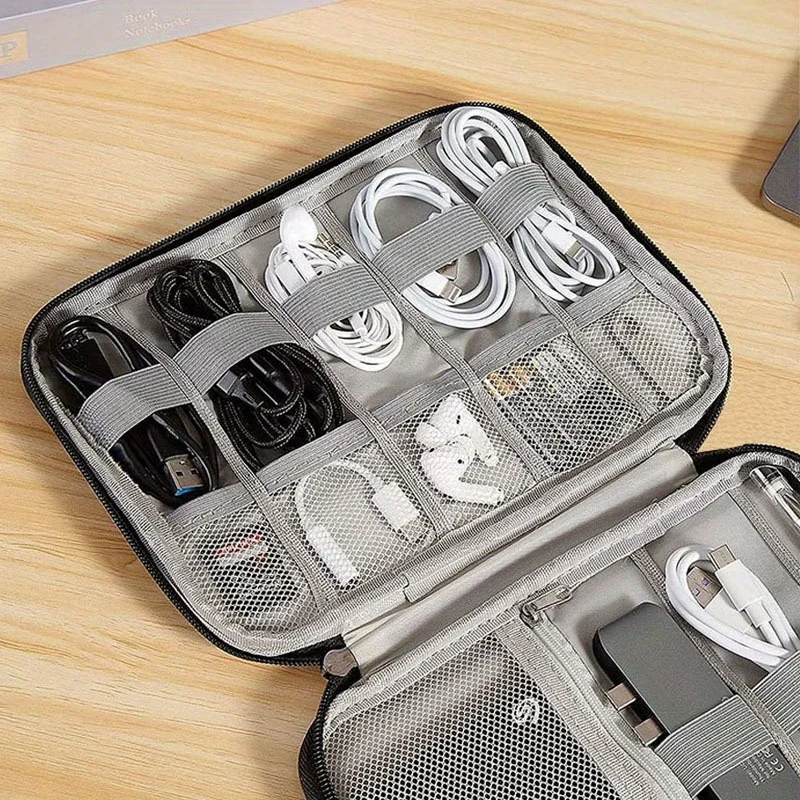 Tech Accessories Organizer Pouch - 1パックポータブル電子機器アクセサリー収納バッグ、多ポケットトラベルテックオーガナイザーケース、ケーブル、充電器、メモリカード用防水収納ポーチ、旅行やオフィスでの使用に最適