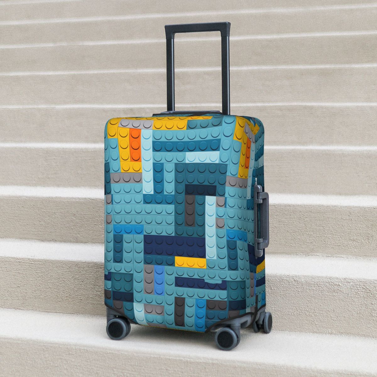 Tech Accessories Case - ブルーテックピクセルビルディングブロックテクスチャスーツケースカバービジネスプロテクターホリデー弾性荷物アクセサリー