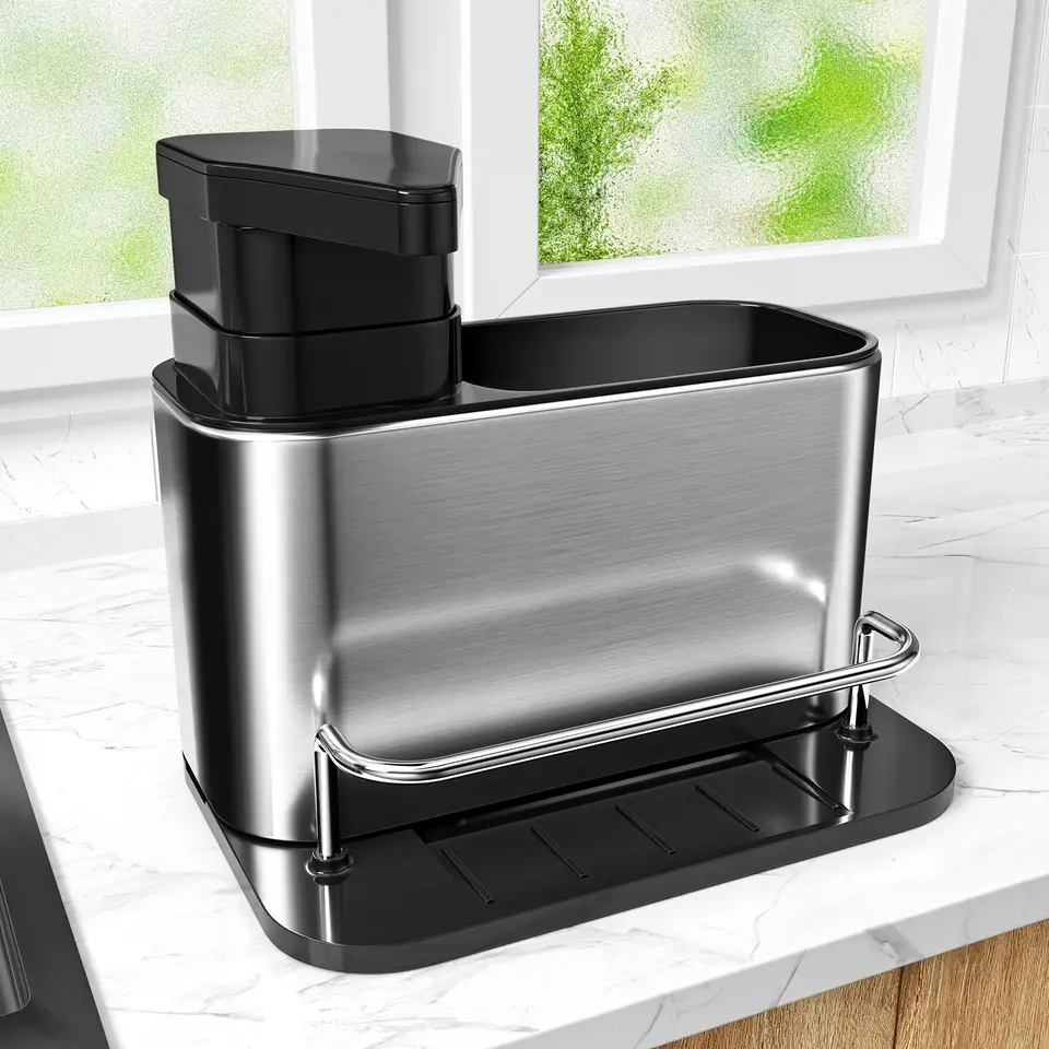 1PC 多機能ステンレス鋼食器石鹸ディスペンサースポンジホル - Tech Accessories Organizer のレビューと価格