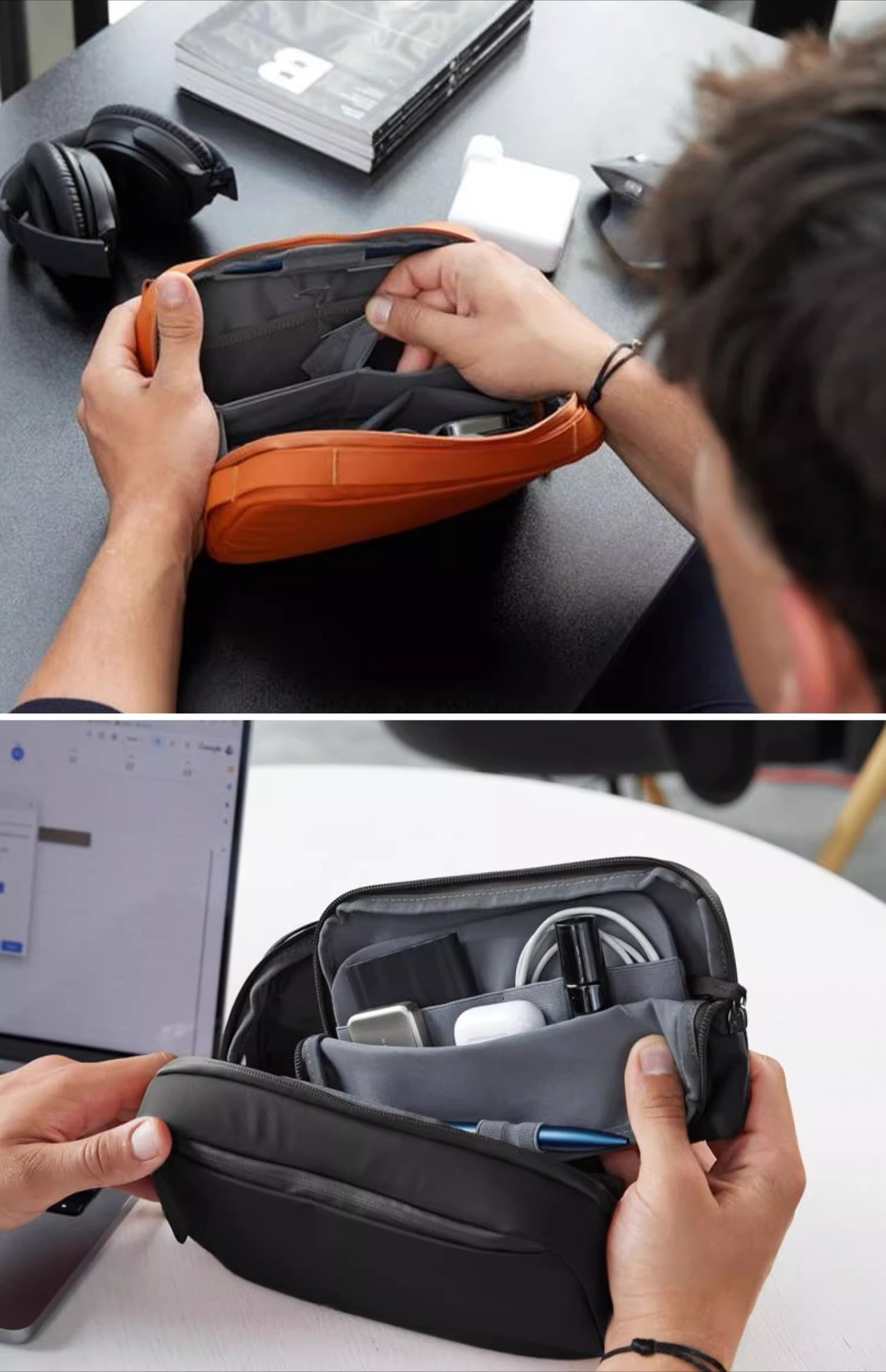 デジタル機器オーガナイザーポーチ、取り外し可能な二層式ケーブ - Tech Accessories Case のレビューと価格