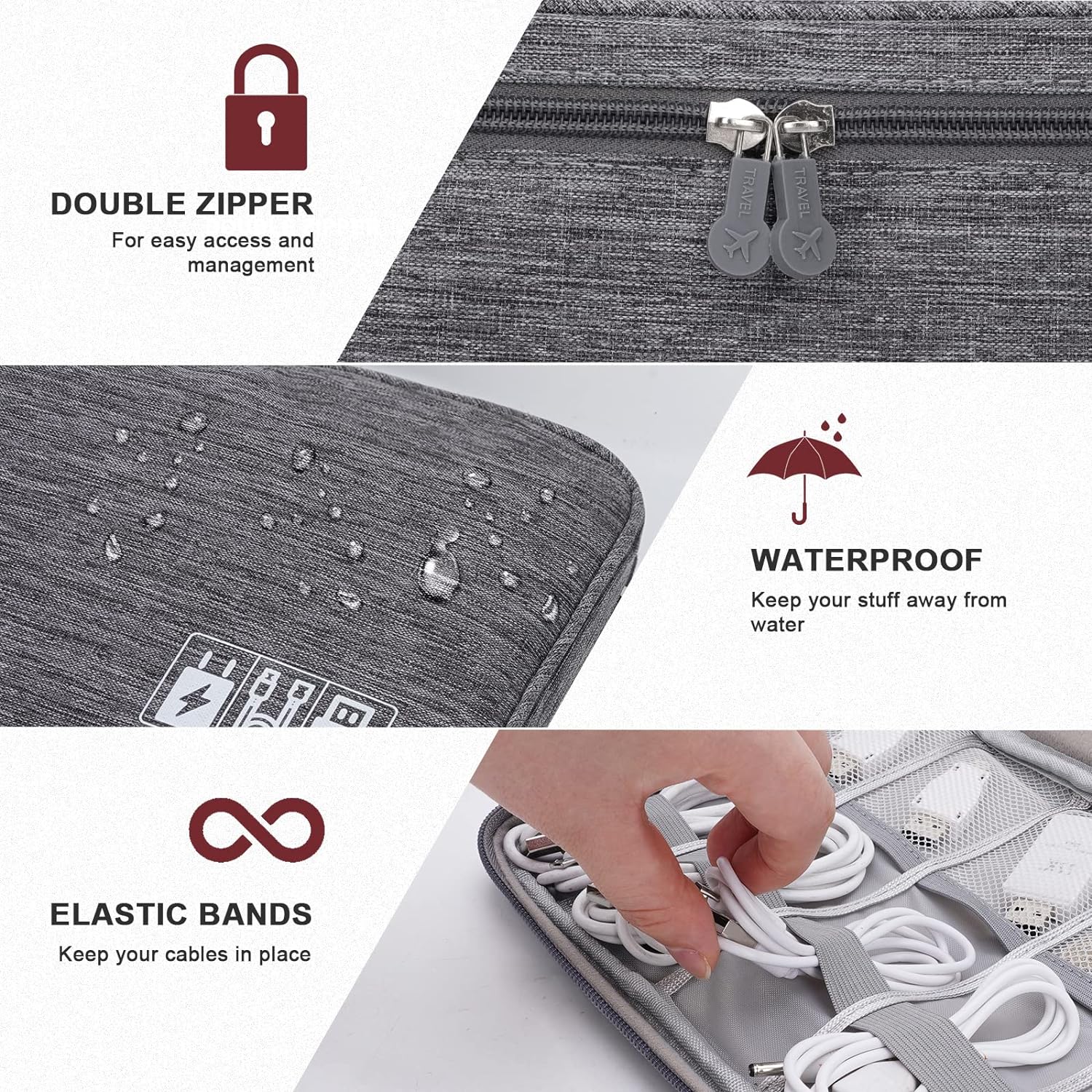 ポータブルデジタル収納バッグ USB ガジェット防水ケーブル - Tech Accessories Organizer のレビューと価格